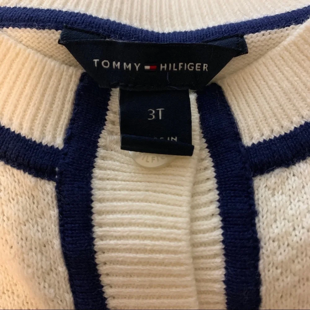 Tommy Hilfiger girls navy cream fine gauge knit cotton cardigan 3T preppy proper